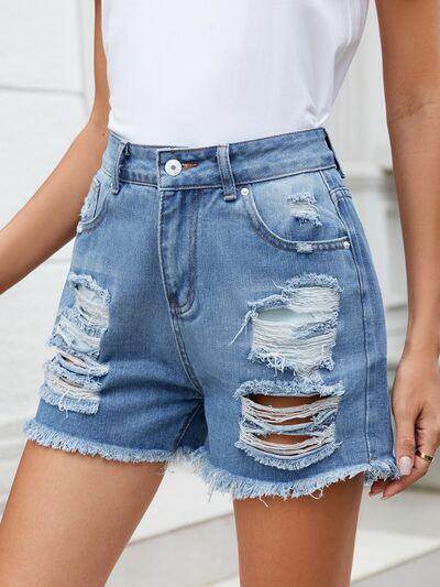 Distressed Raw Hem Denim Shorts for Women Stylish Fit