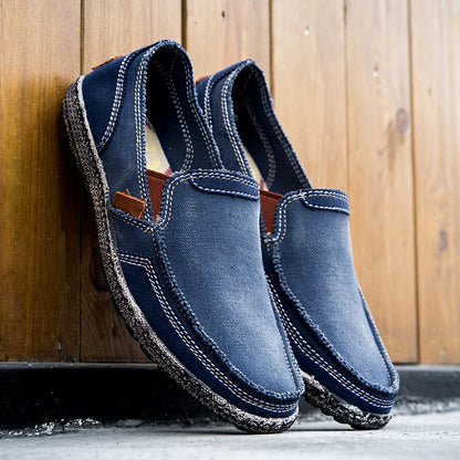 Mens Casual Canvas Loafer Shoes Fashionable Washed Denim