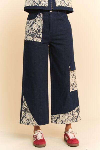 Davi &amp; Dani Lace Applique Wide Leg Jeans for Women