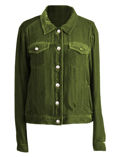 Casual Button-Up Long Sleeve Jacket with Chest Pockets and Relaxed Fit