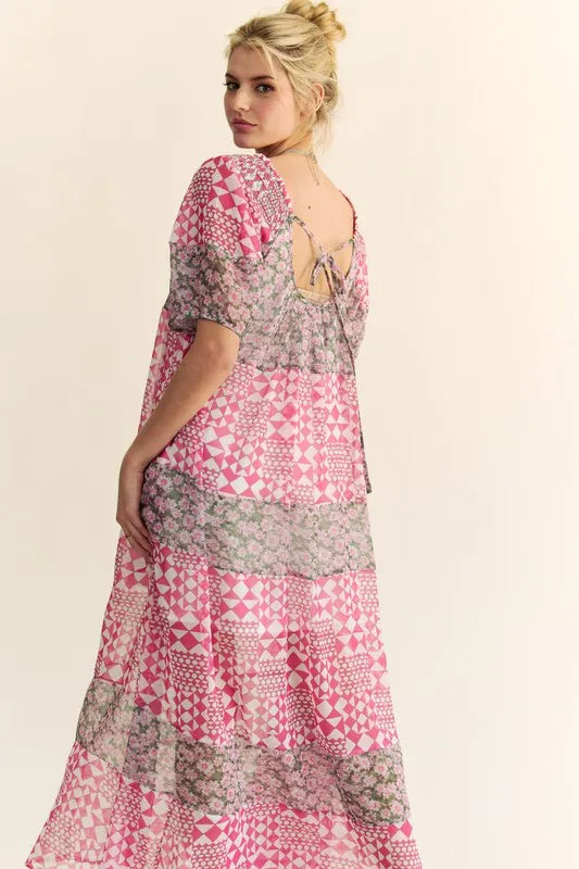 Davi &amp; Dani Multi Floral Square Neck Puff Sleeve Maxi Dress