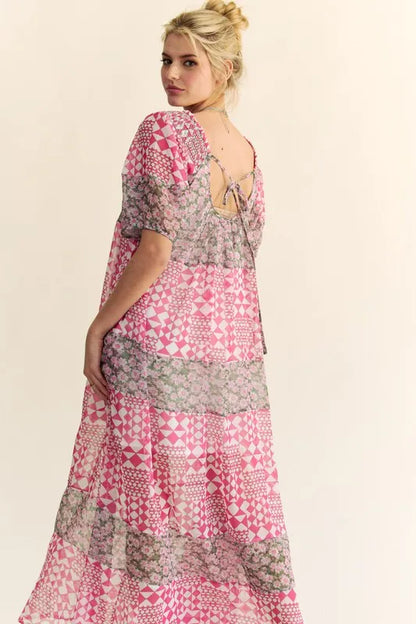 Davi &amp; Dani Multi Floral Square Neck Puff Sleeve Maxi Dress