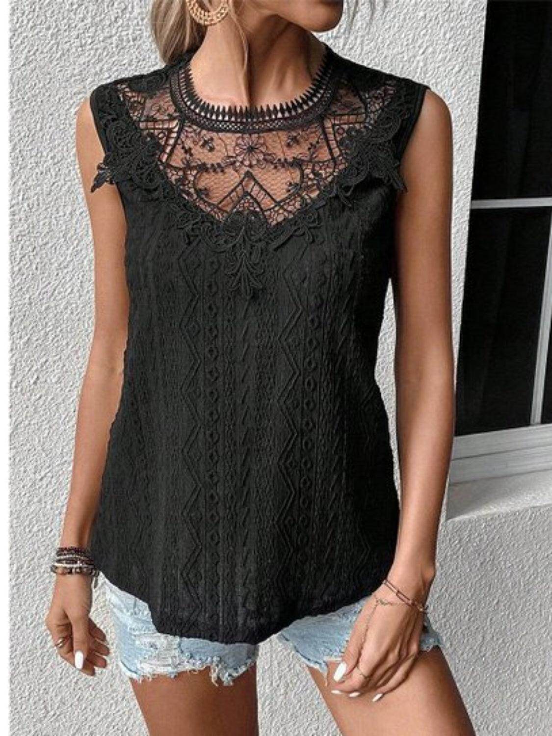 Lace Eyelet Sleeveless Top for Stylish Summer Wear