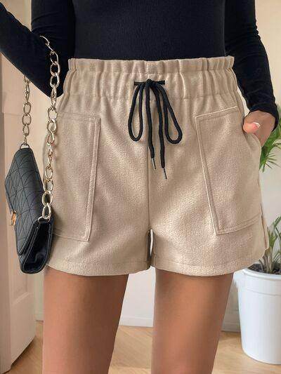 Perfee Frill Drawstring Shorts With Pockets For Women