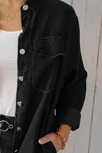 Full Size Pocketed Button Up Long Sleeve Denim Jacket Sale