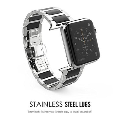 Universal Stainless Steel And Black Ceramics Apple Stainless Steel Strap