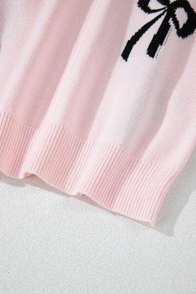 Bow Pattern Round Neck Loose Fit Sweater for Women