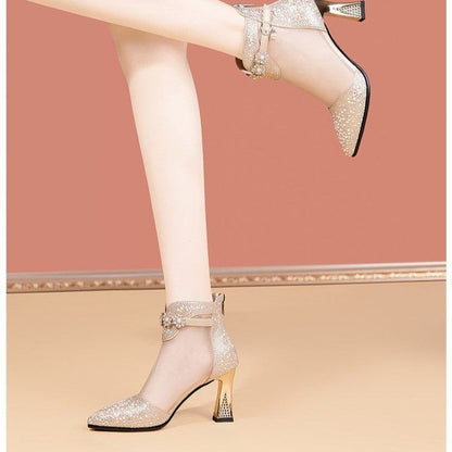 Mid Heel Chunky Heel Back Zipper Women&