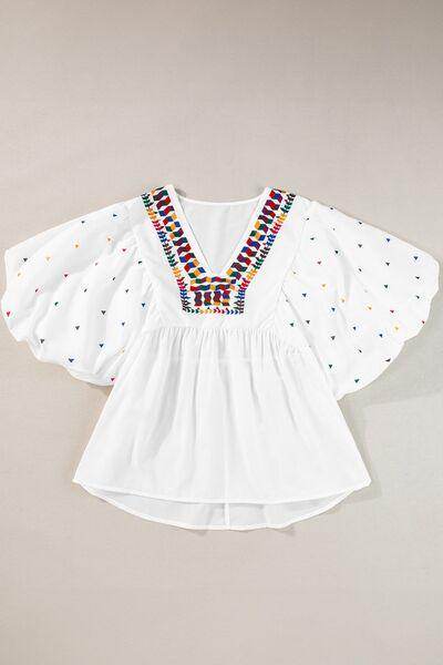 Printed V-Neck Puff Sleeve Top for Effortless Style