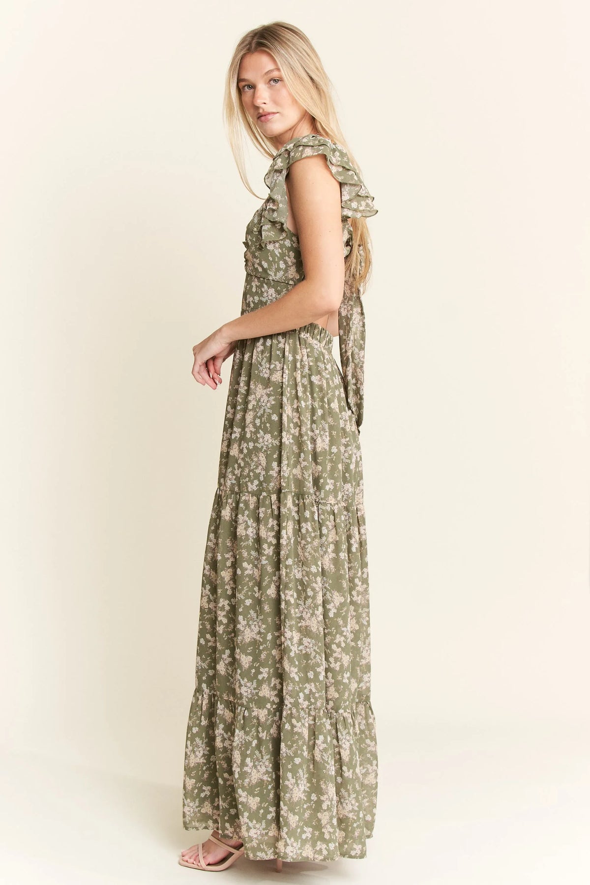 Jade By Jane Ruffle Sleeve Tiered Maxi Dress