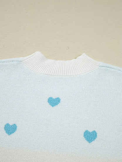 Multicolour Heart Pattern Dropped Shoulder Sweater