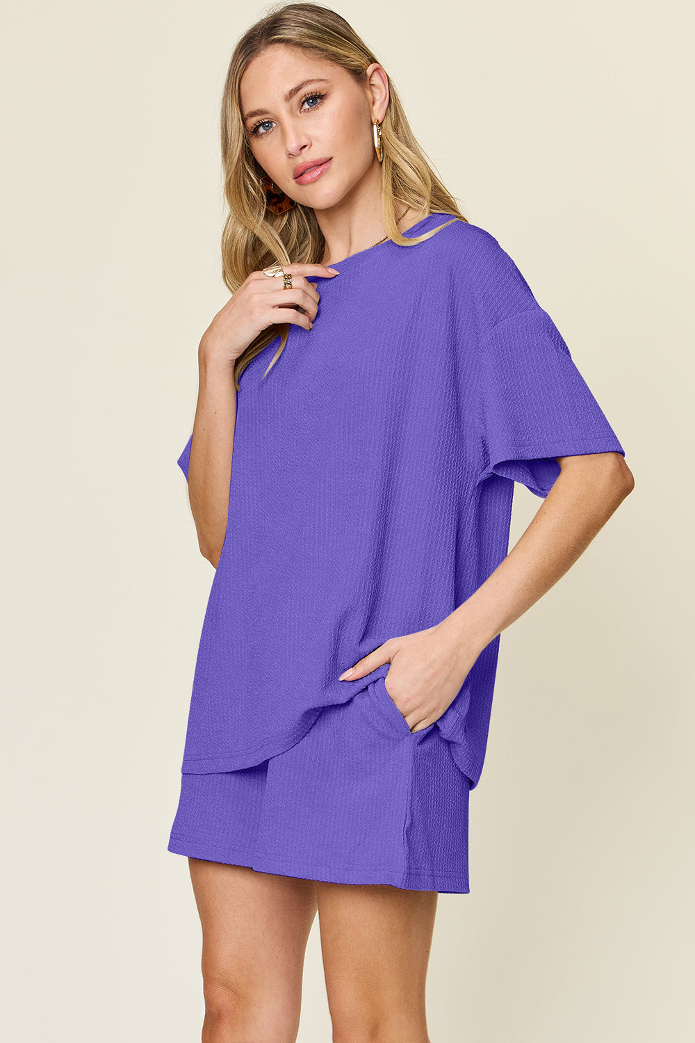 Slightly Stretchy Round Neck T-Shirt &amp; Shorts Set