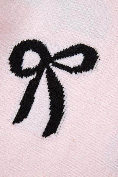 Bow Pattern Round Neck Loose Fit Sweater for Women