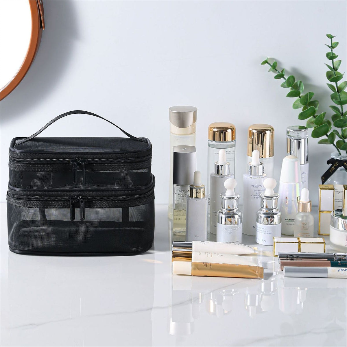 Mesh cosmetic bag, lightweight large capacity three-layer toilet bag, double-layer storage bag, travel mesh bag, tool storage box portable, Mesh ShowerTote Bag,