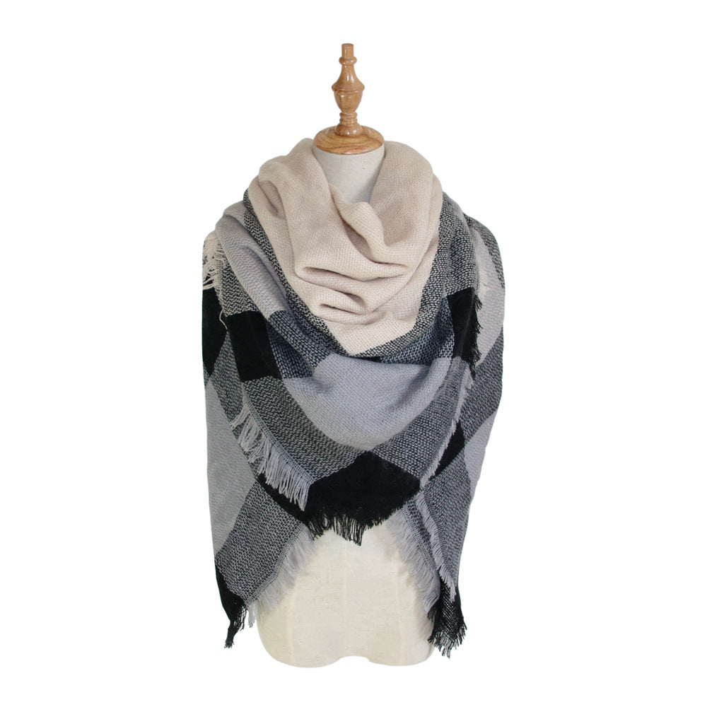 Plaid-print Versatile Neck Scarf Shawl