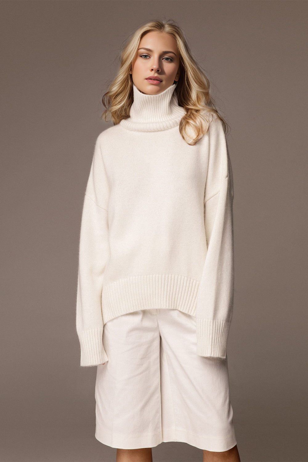 Back To School Sweater - Basic Bae Turtleneck Dropped Shoulder Long Sleeve Sweater