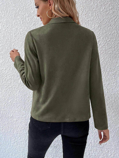 Collared Neck Long Sleeve Jacket for Everyday Wear