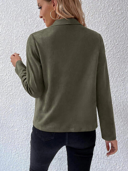 Classic Minimalist Collared Long Sleeve Jacket for Women – Minimalist &amp; Lightweight Everyday Outerwear