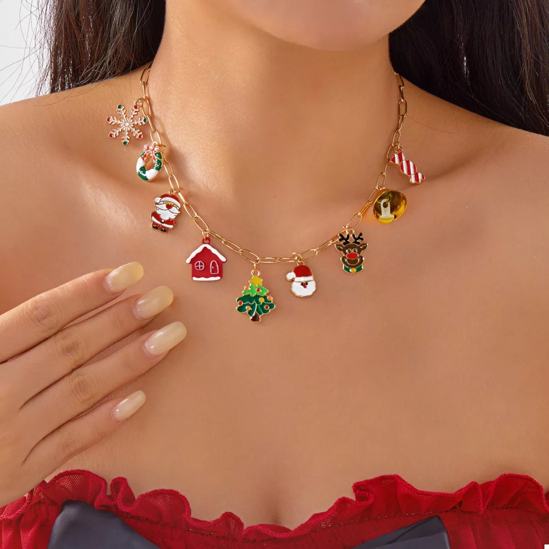 18K Gold-Plated Christmas Charm Necklace
