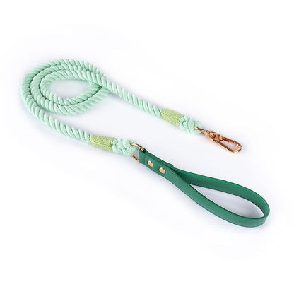 Cotton Rope Woven Leather Pet Leash Collar Set Medium Large Dog Walking