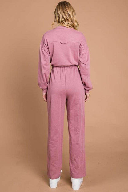 Culture Code Full Size Button Up Drawstring Waist Jumpsuit