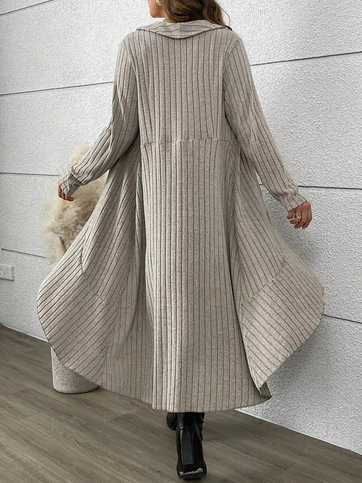 Full Size Plaid Dress &amp; Ribbed Knit Cardigan Set Plus Size