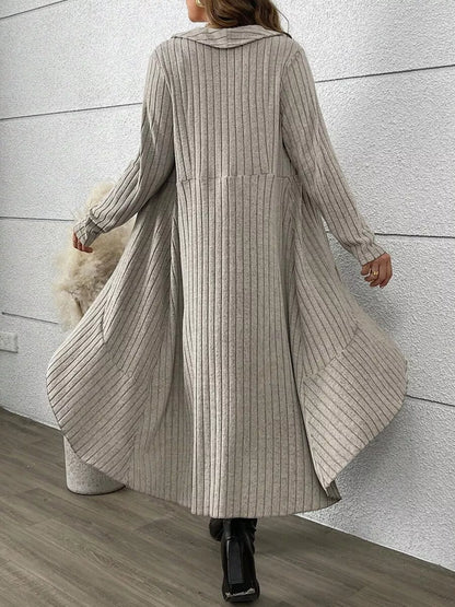 Full Size Plaid Dress &amp; Ribbed Knit Cardigan Set Plus Size