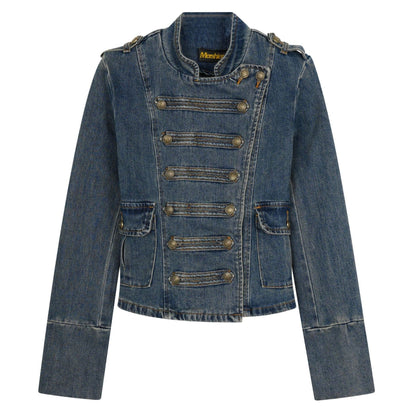 American-Style Retro Court-Style Waist-Cinching Denim Jacket For Women