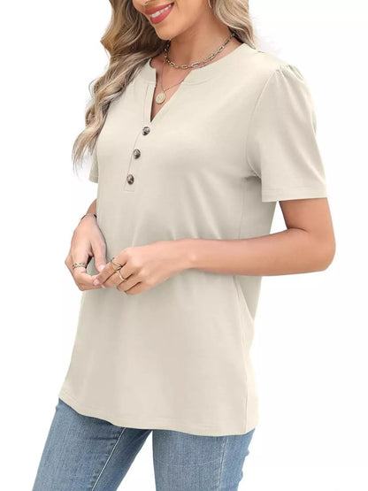 Full Size Notched Short Sleeve Blouse Plus Size