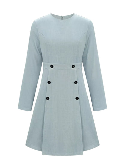 A-Line Decor Button Long Sleeve Dress