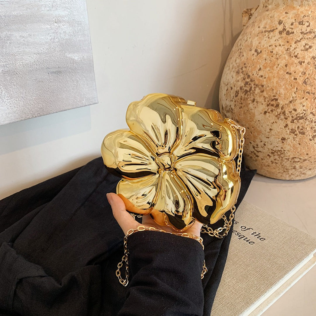 Elegant Flower Gold Acrylic Bag – Mini Dinner Bag &amp; Prom Bag for Weddings, Parties, and Evenings