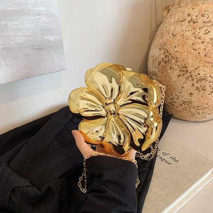 Elegant Flower Gold Acrylic Bag – Mini Dinner Bag &amp; Prom Bag for Weddings, Parties, and Evenings