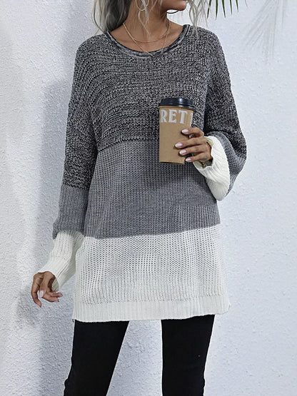 Color Block Round Neck Oversized Sweater