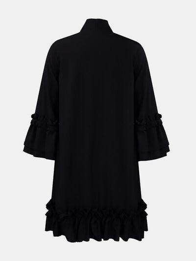 Frill Tie Neck Three-Quarter Sleeve Dress for Women