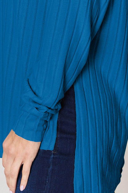 Basic Bae Full Size Ribbed Round Neck Slit T-Shirt for Women