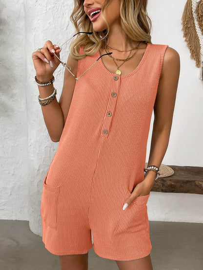Pocketed Round Neck Sleeveless Romper