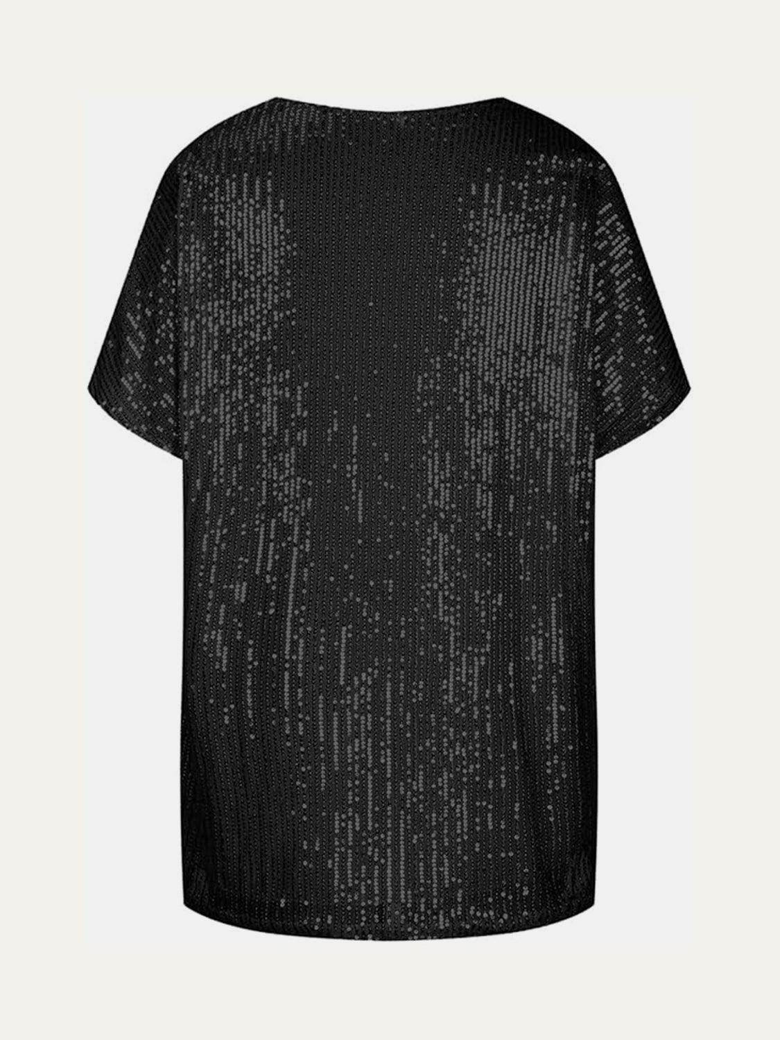 Full Size Sequin V-Neck Short Sleeve Top for Women