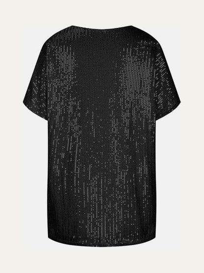 Full Size Sequin V-Neck Short Sleeve Top for Women