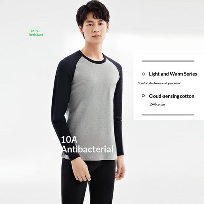 100 Cotton Antibacterial Autumn Top And Bottom Set Mens Thermal Underwear