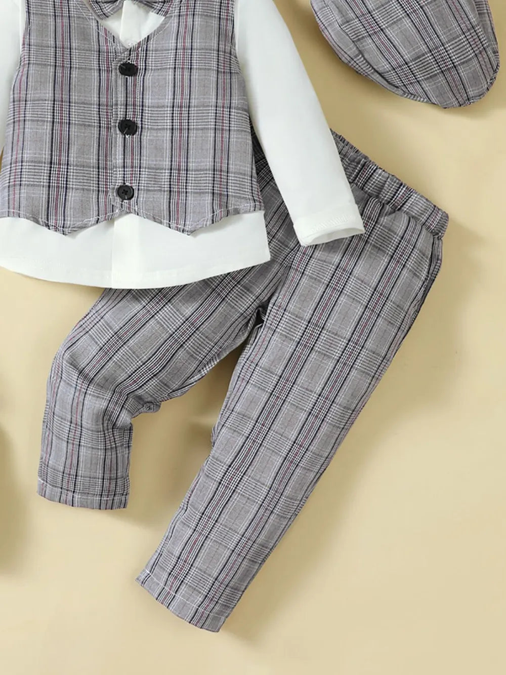 Hat, Long Sleeve Shirt, Plaid Vest and Pants 4-Piece Set