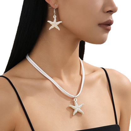 New Cross-border Bohemian Beach Jewelry Set For Women, Ocean Style Starfish Pendant Matching Earrings &amp; Versatile Unique Necklace