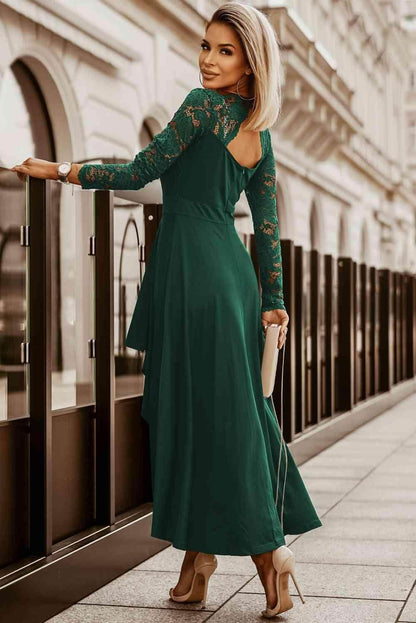Lace High-Low V-Neck Dress for Elegant Evening Wear