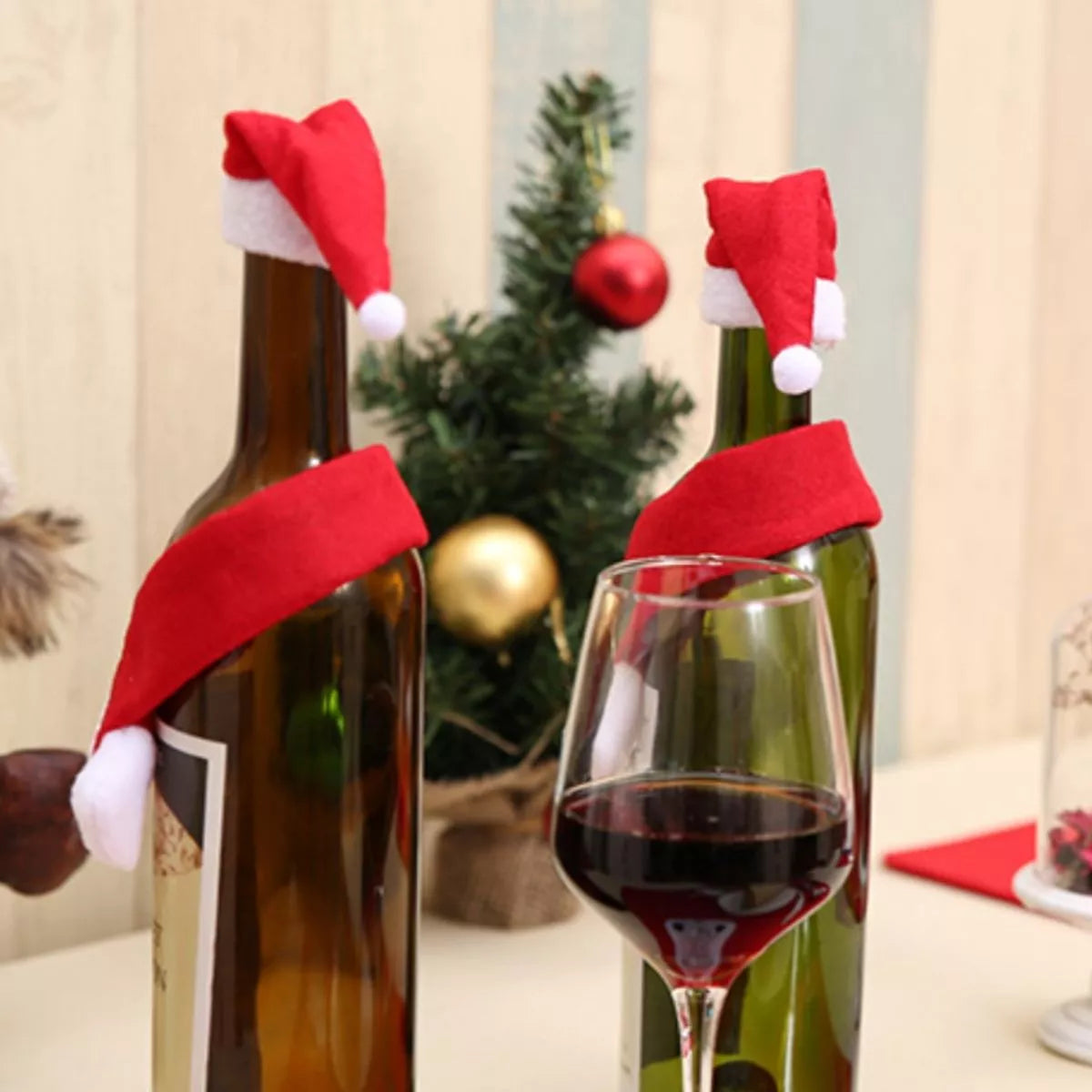 2 Piece Christmas Wine Bottle Santa Hat &amp; Scarf Decorative Covers