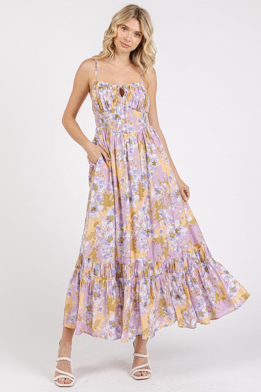 Floral Smocked Back Ruffled Hem Maxi Cami Dress For Summer – Boho Chic, Trendy, Fluttering, Feminine &amp; Effortlessly Stylish