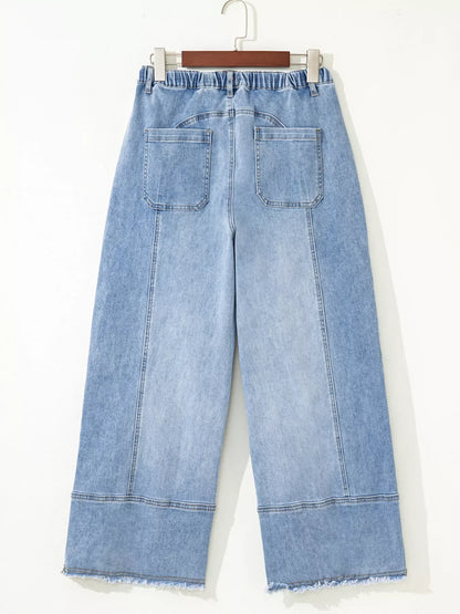 Wide Leg Drawstring Raw Hem Jeans