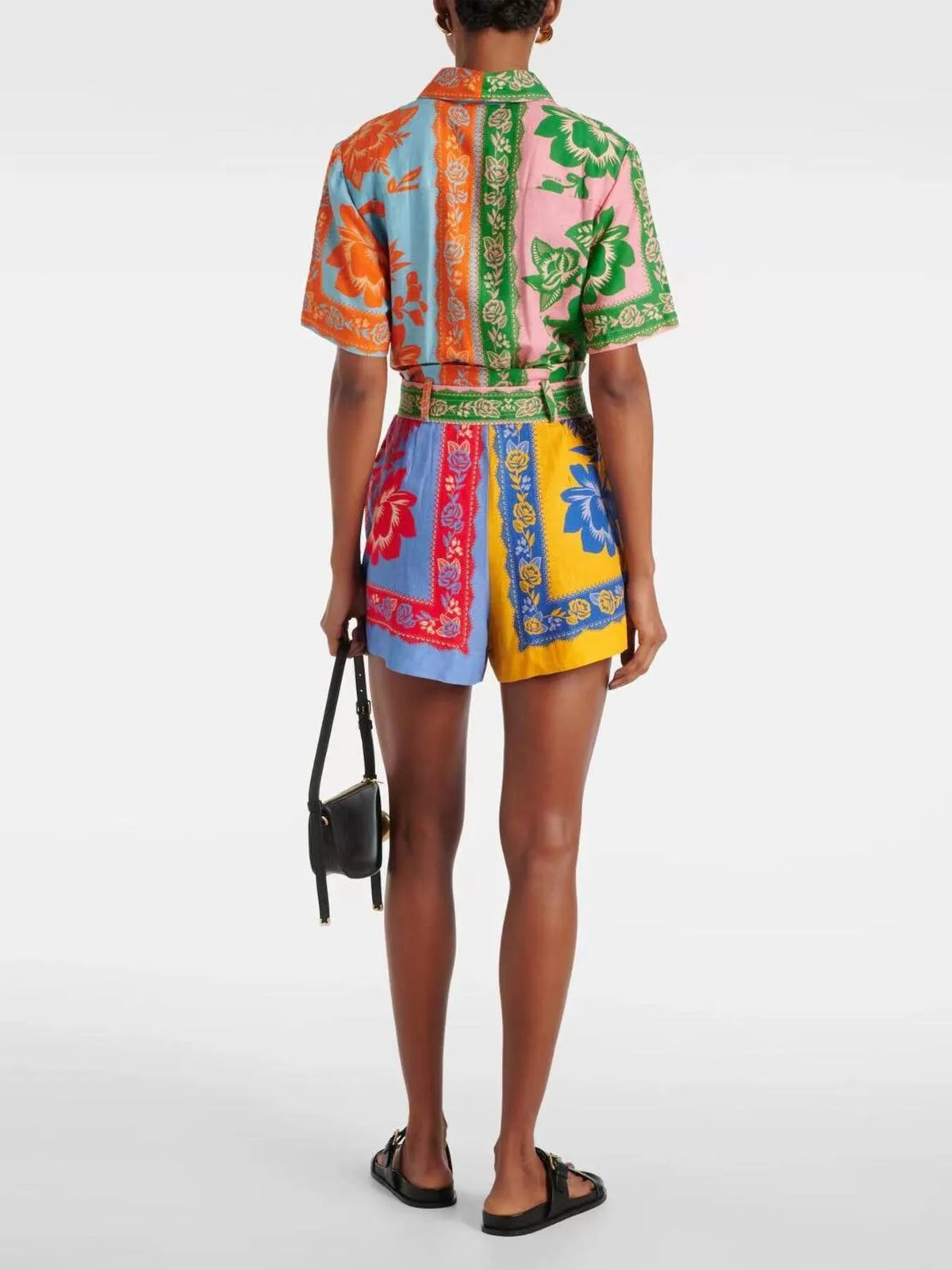 Printed Short Sleeve Tie Waist Romper