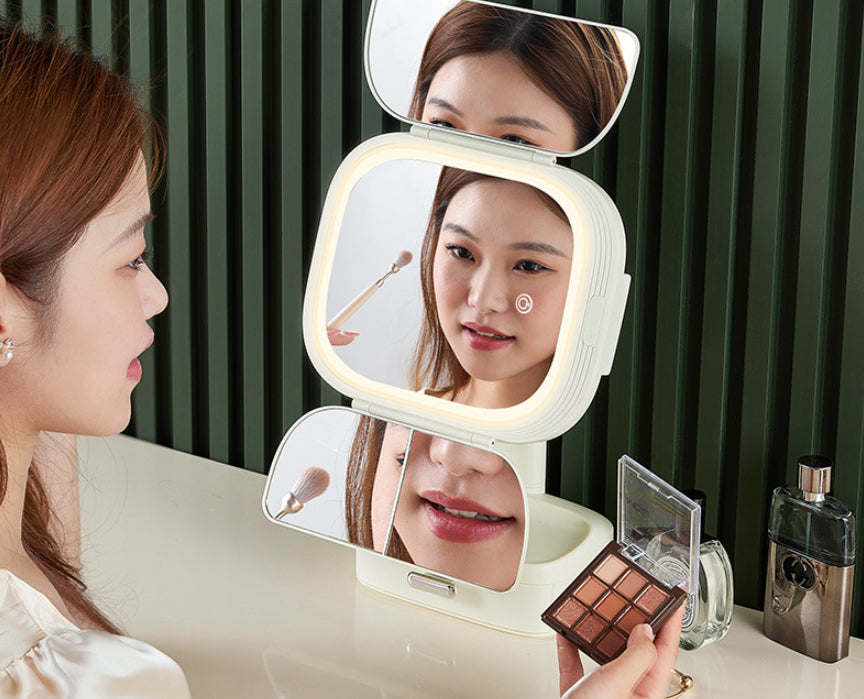 Led Desktop Cosmetic Mirror Household Foldable With Light