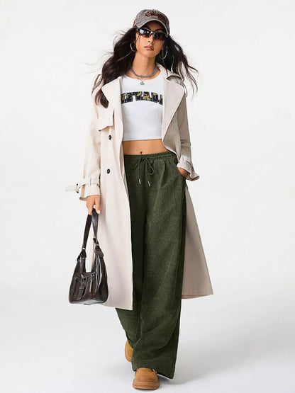 Relaxed Fit Corduroy Pants with Drawstring