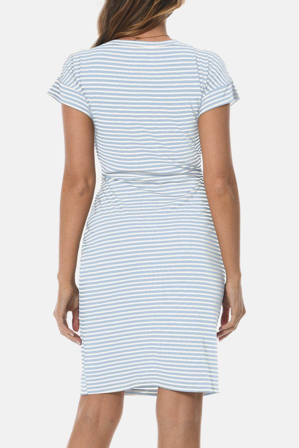 Tie Front Round Neck Short Sleeve Dress for Women