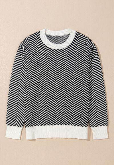 Striped Round Neck Long Sleeve Sweater for Women Fashion
